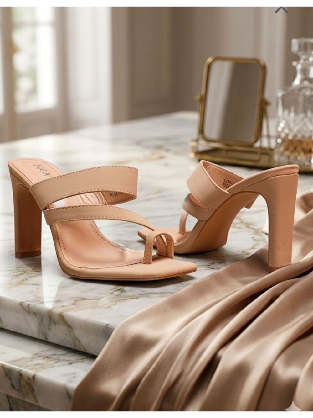 Strappy Nude Heeled Mules With Toe Ring Design Square Toe & Block Heel Womens St